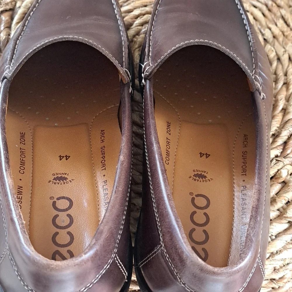 Ecco‎ Mens Brown Leather Driving Moccasin Loafers Padded Footbed EU44/US10-10.5